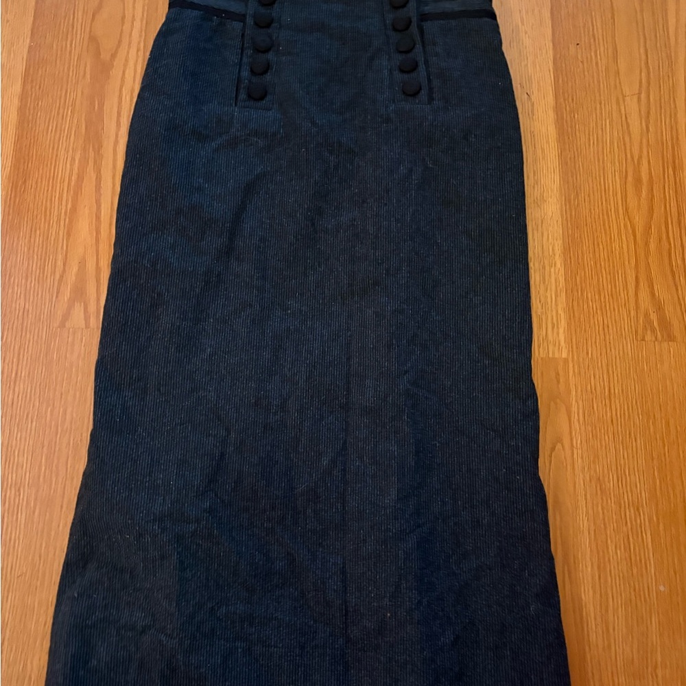 Elegant Navy/Black Pinstriped Buttoned Women's Midi Skirt